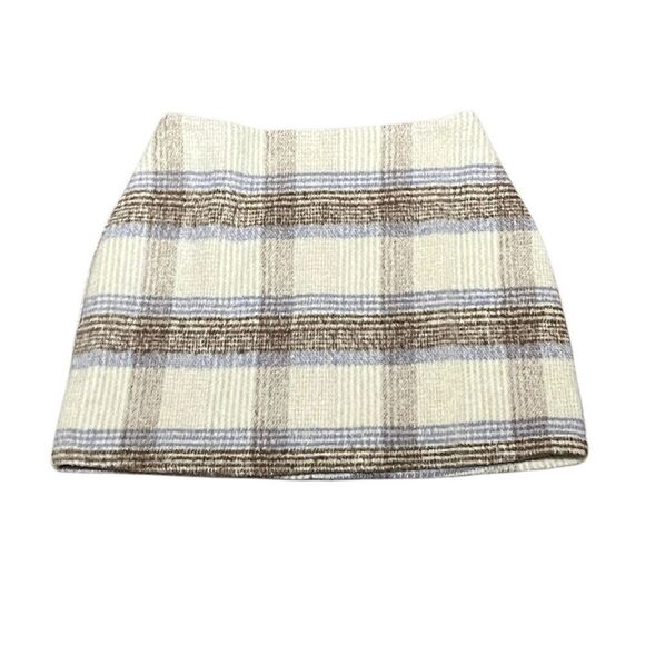 Lulus Cozy Chicness Ivory Plaid Brushed Wool Mini Skirt, Size S, NWOT - Picture 2 of 10